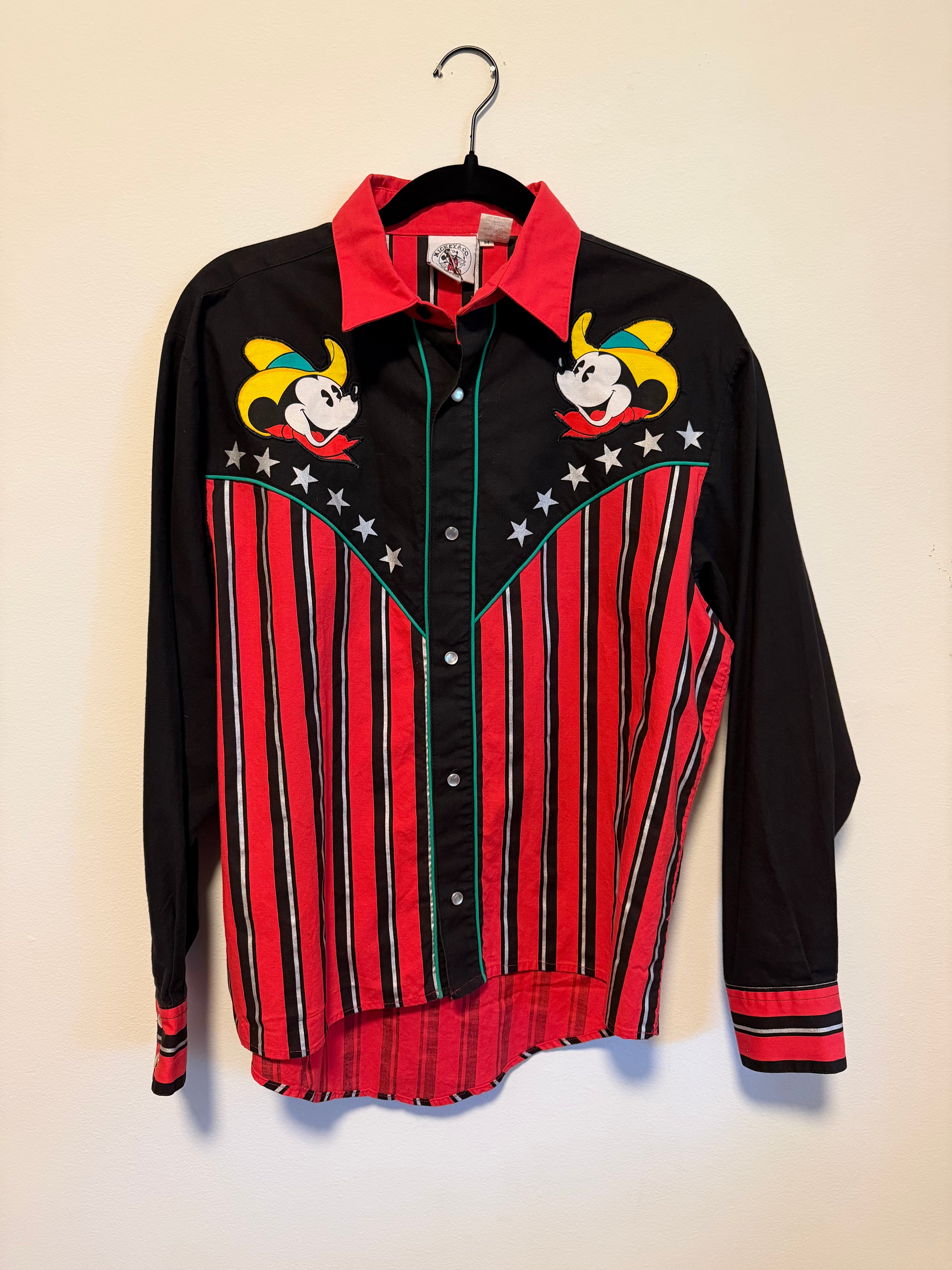 VINTAGE 90s Mickey Mouse Western Cowboy Button-Up Shirt - M