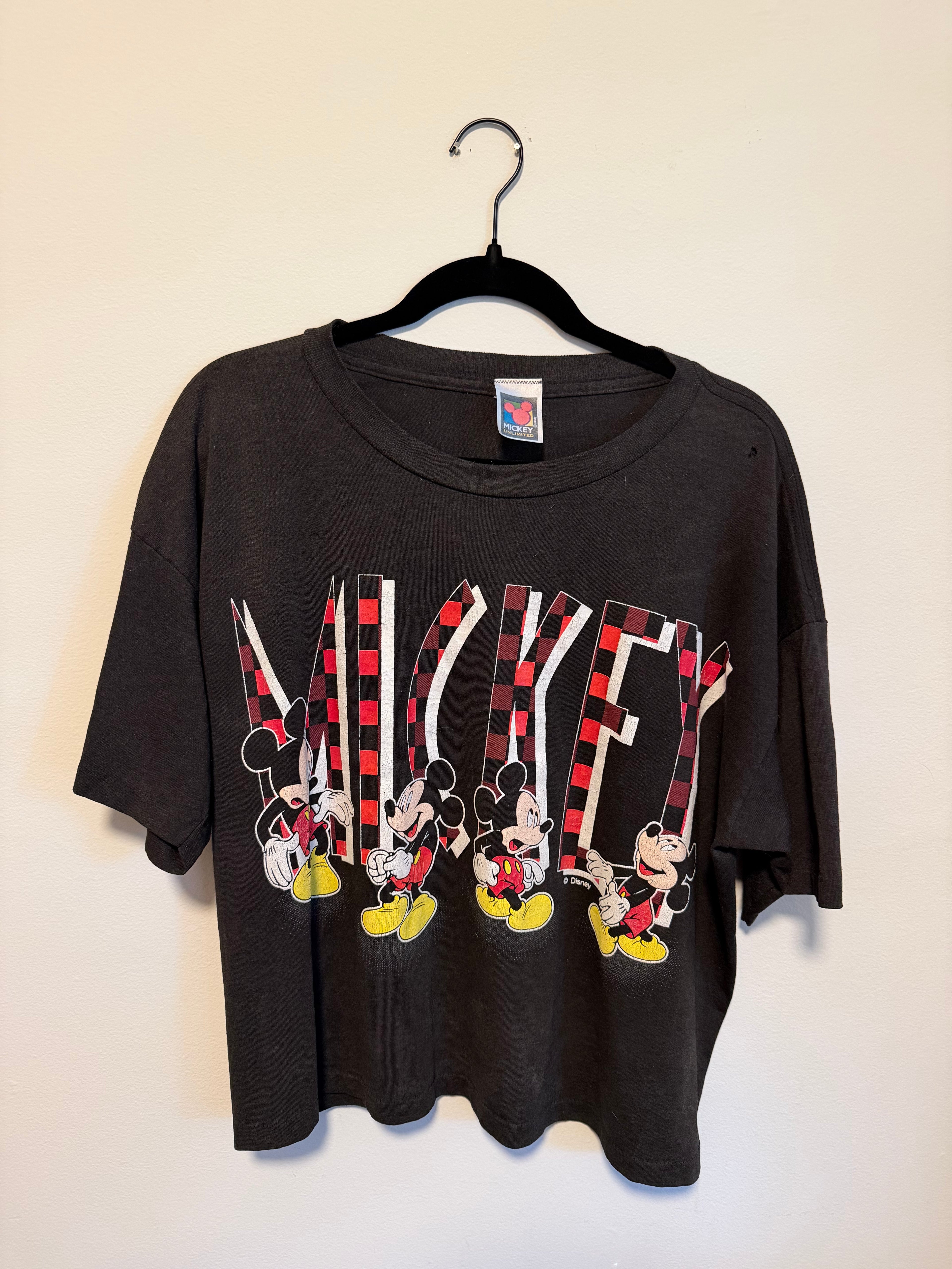 VINTAGE 90s Boxy Plaid Mickey Tee - XL